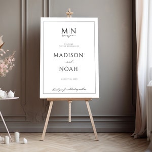 Wedding Welcome Sign Template, Monogram Wedding Welcome Sign, Classic Wedding Welcome Poster, Printable Sign, Editable Large Sign EJ08 image 3