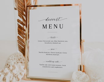 Szablon menu deserów weselnych, minimalistyczny szyld menu deserów weselnych, do druku, edytowalny szablon, szyld na stół z deserami, bar deserowy - EJ02
