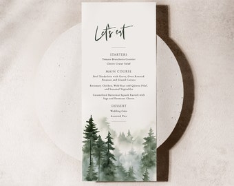 Rustic Wedding Menu Template, Forest Wedding Menu, Printable Dinner Menu, Editable Menu Card, Fall Wedding Menu, Woodland Wedding - EJ19