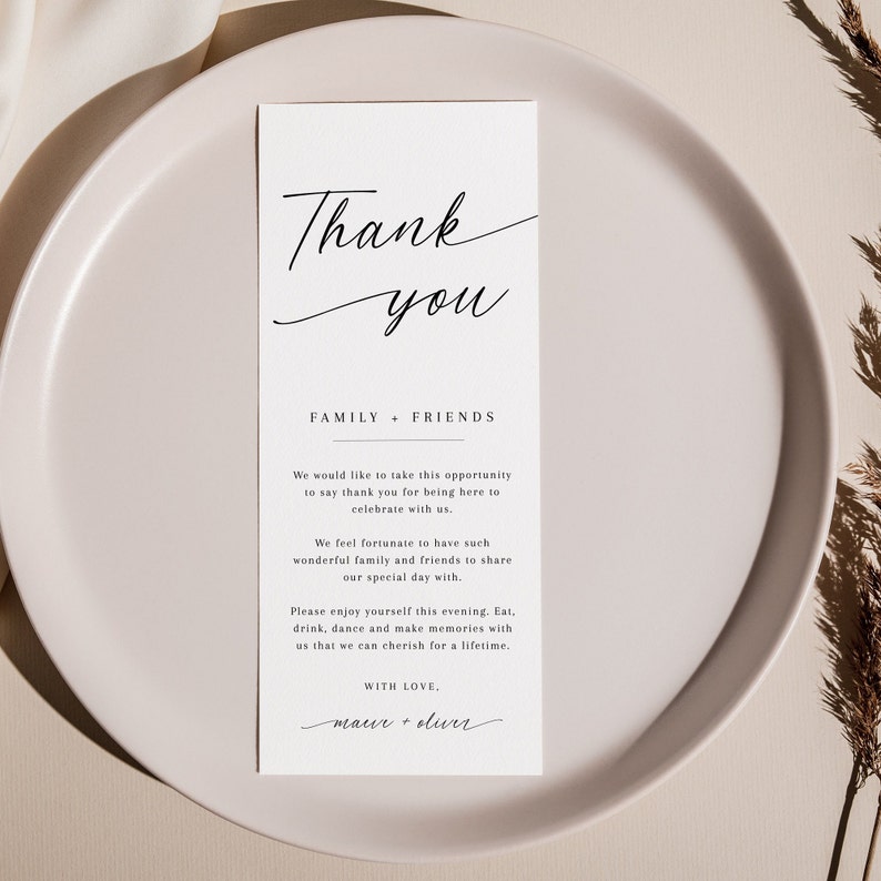 Minimalist Thank You Place Card, Thank You Napkin Note, Printable Thank You, Place Setting Thank You, Editable Template EJ02 image 7
