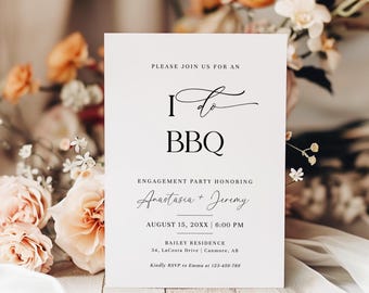 Modèle d'invitation pour un barbecue « Je le veux », invitation pour une fête de fiançailles, invitation pour une fête prénuptiale, modifiable, imprimable, mariage minimaliste, numérique - EJ03
