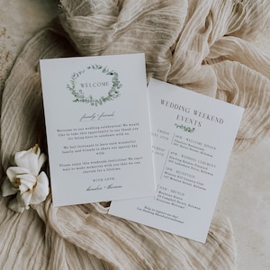Wedding Welcome Letter and Timeline Printable Wedding Weekend Itinerary Eucalyptus Welcome Bag Insert Editable Template - EJ11