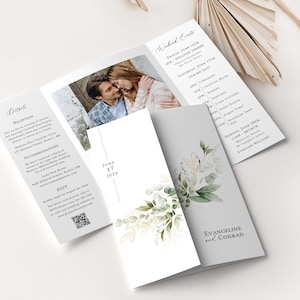 Gatefold Hochzeitseinladungsvorlage mit QR-Code, Greenery-Hochzeitseinladung, Fotohochzeitseinladung mit QR-Code, bearbeitbare gefaltete Einladung - EJ01