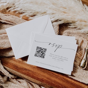 Sjabloon RSVP QR-code, online antwoordkaart, bewerkbare sjabloon, minimalistische reactiekaart bruiloft, antwoordkaart visitekaartje - EJ07
