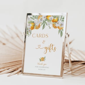 Placa de cartões e presentes para chá de panela Citrus, placa de mesa para presentes para impressão, chá de panela Main Squeeze, modelo editável, placa de mesa - EJ35