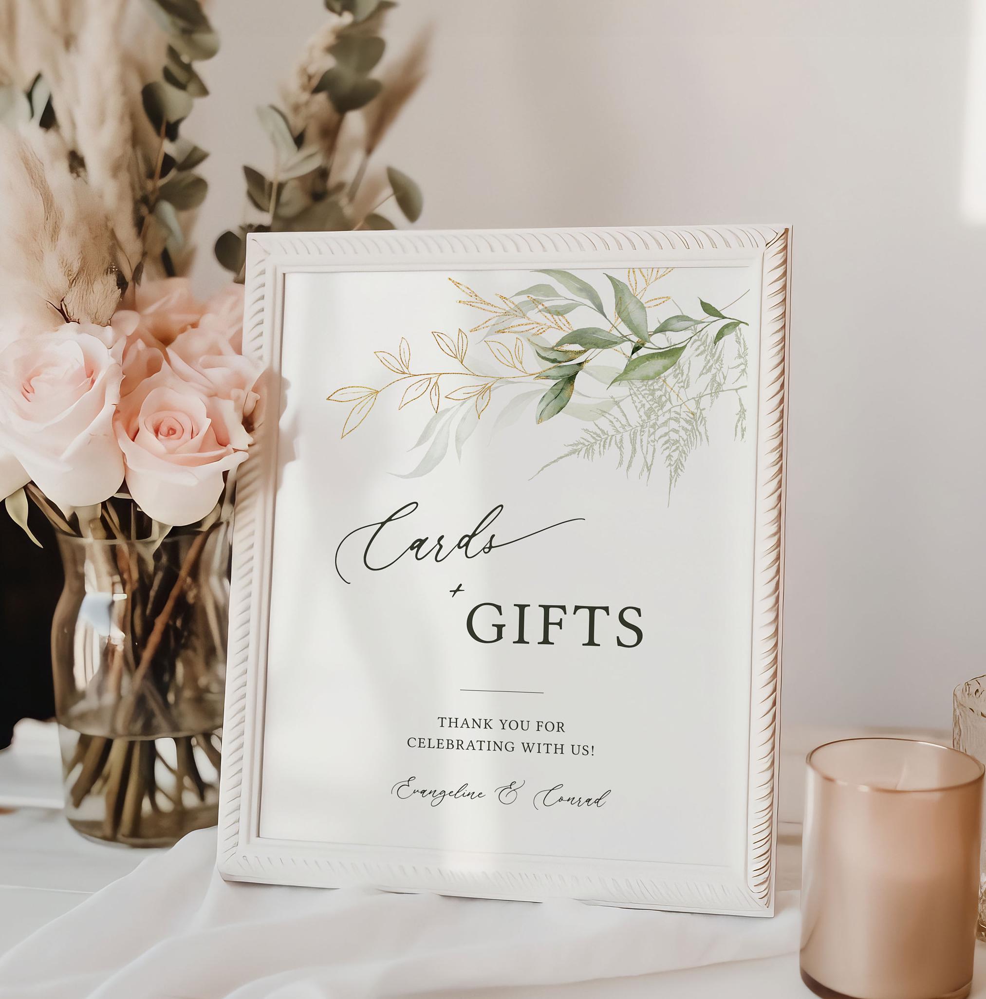 Wedding Cards and Gifts Sign Template, Greenery Wedding Gift Table Sign ...