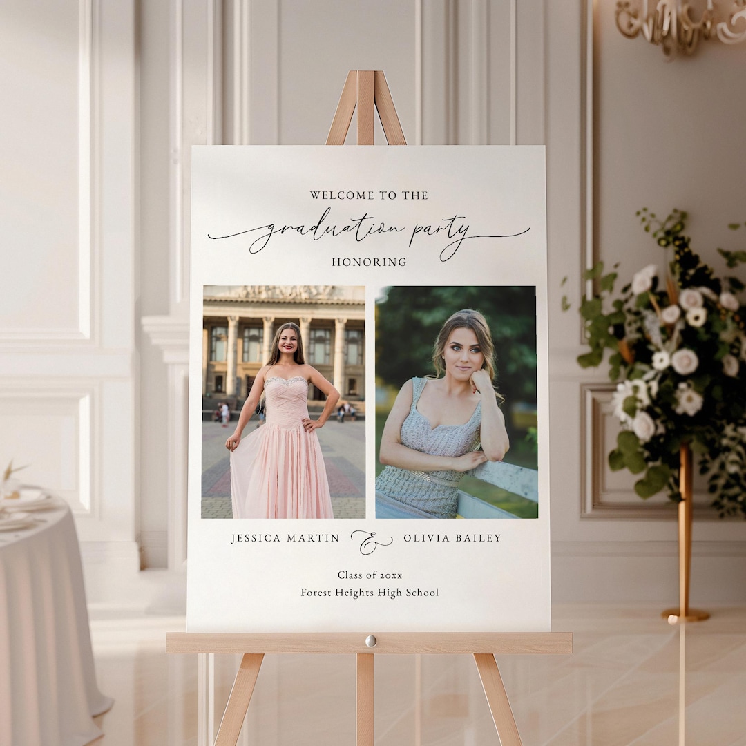Graduation Photo Both Sign Double Graduation Welcome Sign Template, Multi Photo Graduate Party ...