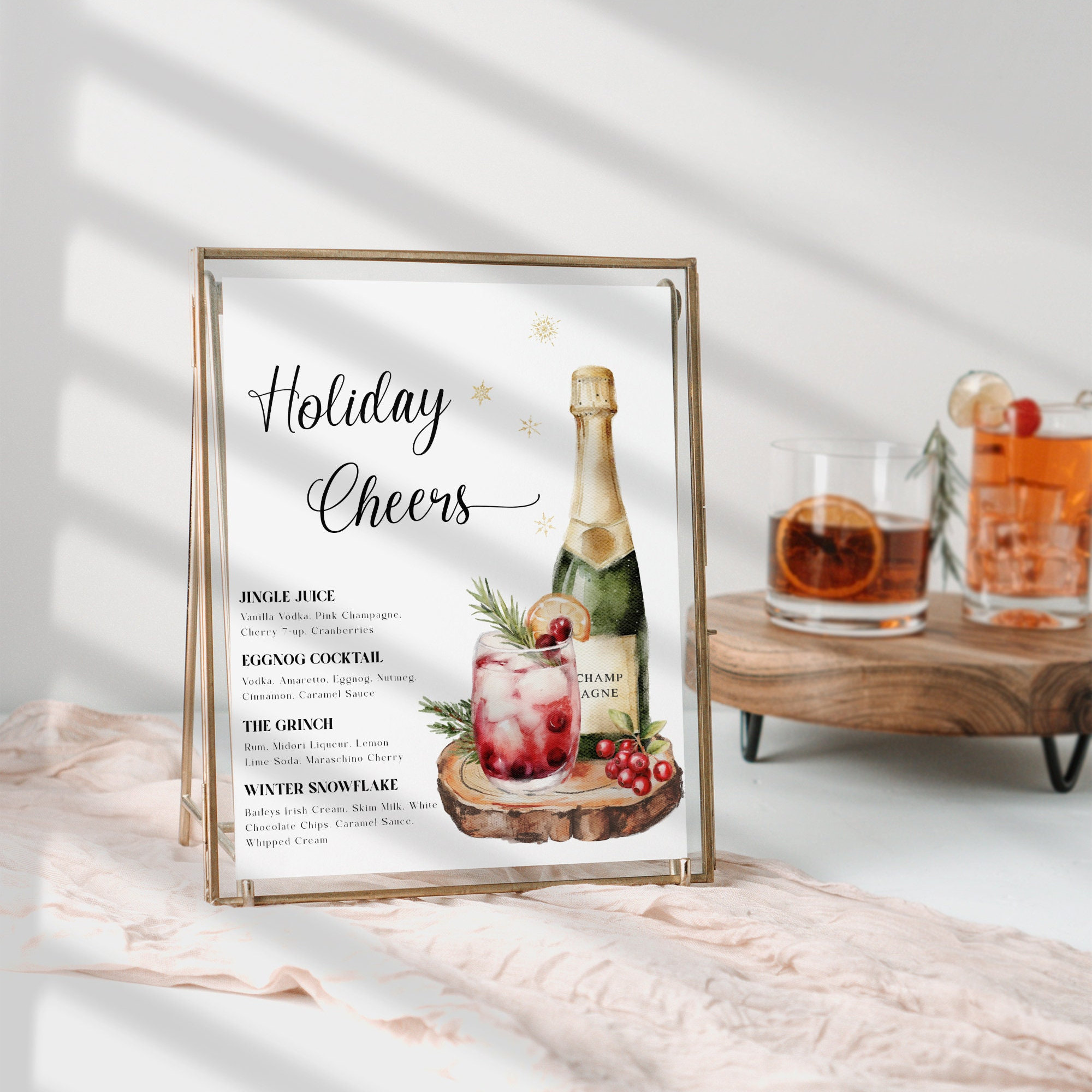 Christmas Bar Menu Template, Holiday Bar Sign, Christmas Party Drinks Sign, Editable Holiday Bar