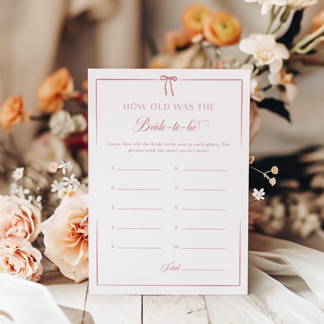How Old Was the Bride to Be Game, Pink Bow Bridal Shower Game ...
