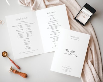 Katholiek kerkelijk huwelijksprogramma, sjabloon voor een opgevouwen huwelijksprogramma, kerkelijk huwelijksprogramma, minimalistisch ceremonieprogramma - EJ02