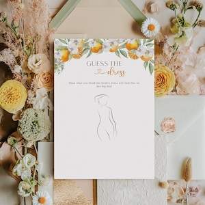 Guess the Dress Bridal Game, Bridal Shower Wedding Dress Game, Draw the Dress, Citrus Bridal Shower Game, Sketch the Dress - EJ35