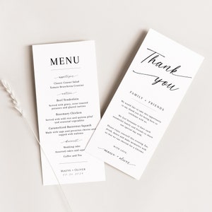 Minimalist Wedding Menu and Thank You Card, Wedding Menu Thank You Template, Wedding Napkin Note, Modern Place Setting, Editable - EJ02