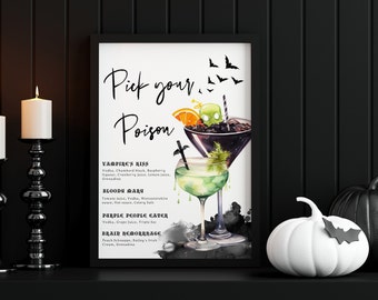 Halloween Pick Your Poison Bar Menu Template, Printable Drinks Sign, Editable Halloween Drinks Menu, Halloween Cocktails Bar Sign - EJ31