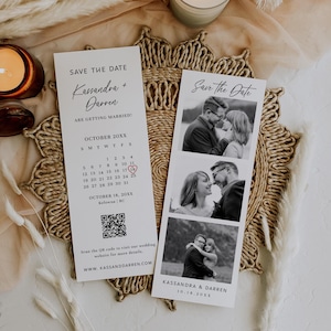 Photo Strip Save the Date Template, Photo Save the Date Card with QR Code, Photo Booth Save the Date, Minimalist Save the Date - EJ09