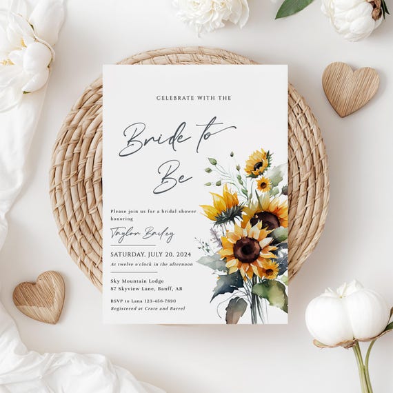 Sunflower Bridal Shower Invitation, Sunflower Invite, Summer Wedding, Rustic Shower Invite, Printable, Editable Template, Digital - EJ17