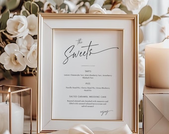 Wedding Dessert Sign Template, Sweets Dessert Sign, Printable Wedding Dessert Menu, Editable Template, Sweets Table Sign - EJ09