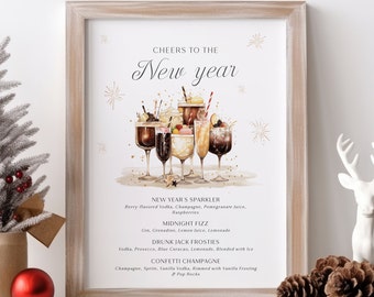 New Years Eve Bar Menu Sign Template, Holiday Bar Sign, New Years Party Drinks Sign, Editable Bar Menu, Printable New Years Bar Menu - EJ25