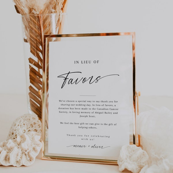 Minimalist In Lieu of Favors Sign, Modern Wedding In Lieu of Favors Sign Template, Wedding Charity Donation Sign, Printable - EJ02