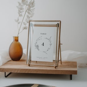 Plantilla de número de mesa de boda moderna, corona botánica, tarjetas de mesa editables, arte lineal, descarga instantánea, imprimible - EJ05