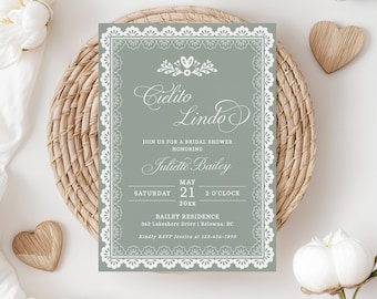 Cielito Lindo Baby Shower Invitation Sage Green, Printable Talavera Baby Shower Invite, Editable Papel Picado Invite, Gender Neutral - EJ47