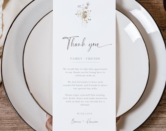 Wildflower Wedding Thank You Napkin Note, Table Thank You Card, Place Setting Thank You, Botanical Wedding, Printable, Instant Download EJ10