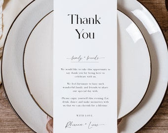 Modern Thank You Place Card, Thank You Napkin Note, Printable Thank You, Minimalist Place Setting Thank You, Editable Template - EJ07