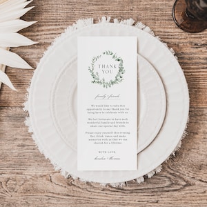 Hochzeitstabelle Danke Vorlage Eukalyptus Danke Serviette Notiz Printable Danke Gedeck Danke Bearbeitbar - EJ11