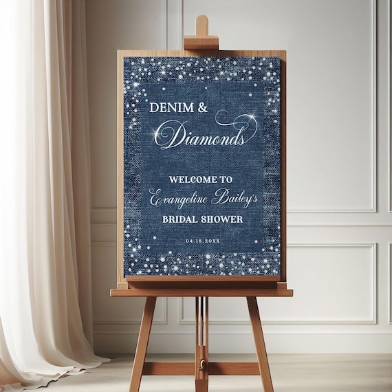 Denim and Diamonds Party Welcome Sign, Denim & Diamonds Bridal Shower, Blue Jeans and Bling Party, Editable Welcome Poster - EJ43