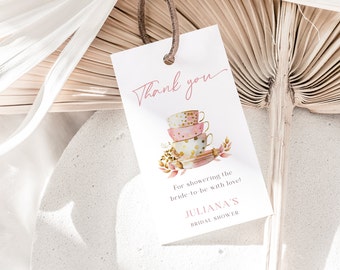 Bridal Shower Thank You Favor Tag, Tea Party Shower Favor Tag, Bridal Shower Gift Tag, Printable Favor Tag, Editable Template - EJ16