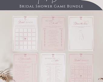 Bridal Shower Games Bundle, She's Tying the Knot Bridal Shower Games, Pink Bow Wedding Shower Game Bundle, Printable Games - EJ37
