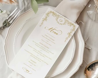 Wedding Dinner Menu Gold Floral, Gold Chinoiserie Wedding Menu