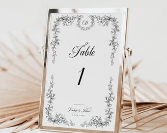Wedding Table Numbers Chinoiserie, Vintage Floral Table Numbers, Black Toile Wedding Table Numbers, Reception Table Number - EJ33C