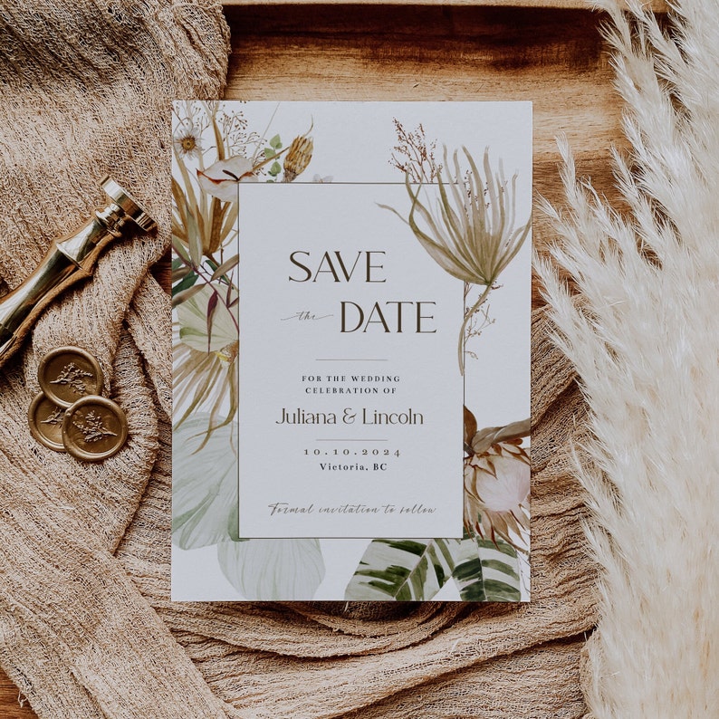 Boho Wedding Save The Date Template, Photo Save The Date, Printable Save Date Card, Editable, Digital Save The Date, Bohemian Floral EJ06 image 4