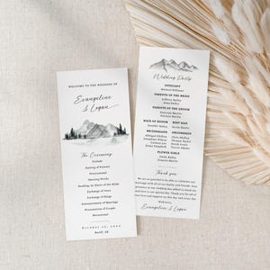 Rustikale Hochzeitsprogramm Vorlage, Berg Hochzeitsprogramm, Reihenfolge der Service, Zeremonie Reiseplan, bearbeitbares, druckbares Programm - EJ13