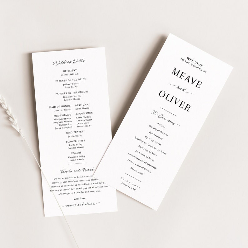 Minimalist Wedding Program Template, Modern Order Of Service, Ceremony Itinerary, Editable, Printable Program EJ02 image 2