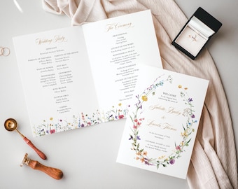 Wildflower Wedding Program Template, Catholic Ceremony Order of Service, Floral Wedding Ceremony Program, Folded Wedding Program - EJ15