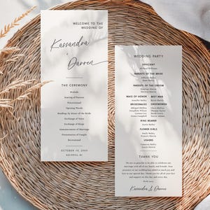 Minimalist Wedding Program Card, Modern Order Of Service, Ceremony Program, Editable Template, Printable Program, Instant Download - EJ09