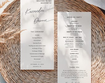 Tarjeta de programa de boda minimalista, orden de servicio moderno, programa de ceremonia, plantilla editable, programa imprimible, descarga instantánea - EJ09