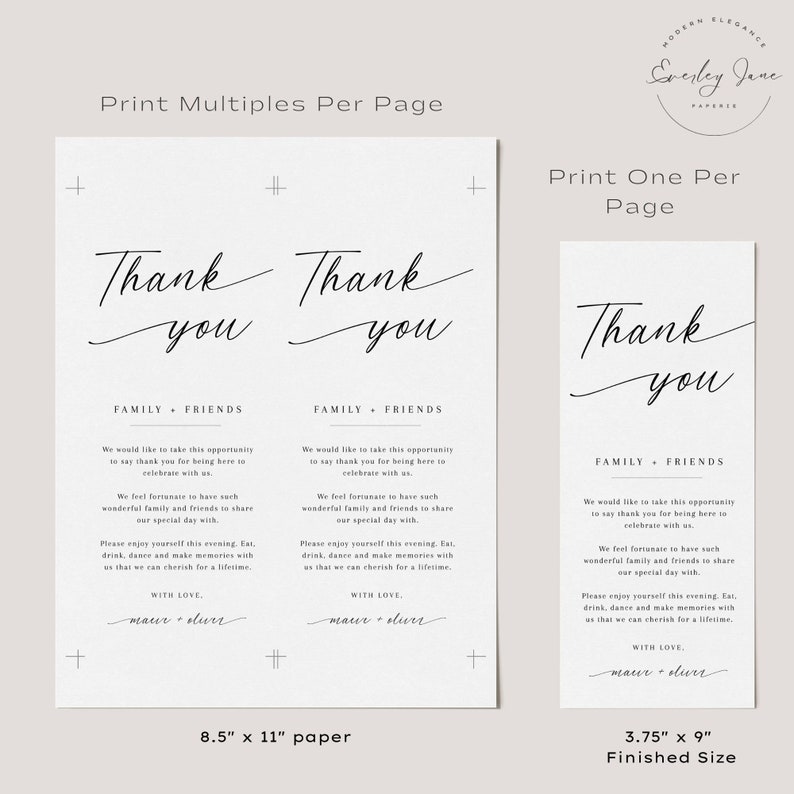 Minimalist Thank You Place Card, Thank You Napkin Note, Printable Thank You, Place Setting Thank You, Editable Template EJ02 image 4