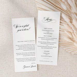Menu de mariage et modèle de remerciement, note de serviette de mariage, couvert minimaliste moderne Merci, menu du dîner modifiable - EJ41