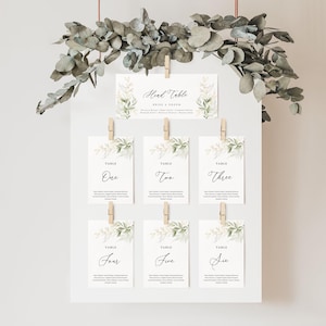 Wedding Seating Chart Cards Greenery, Printable Seating Plan, Editable Seating Chart Template, Modern Seating Plan - EJ01