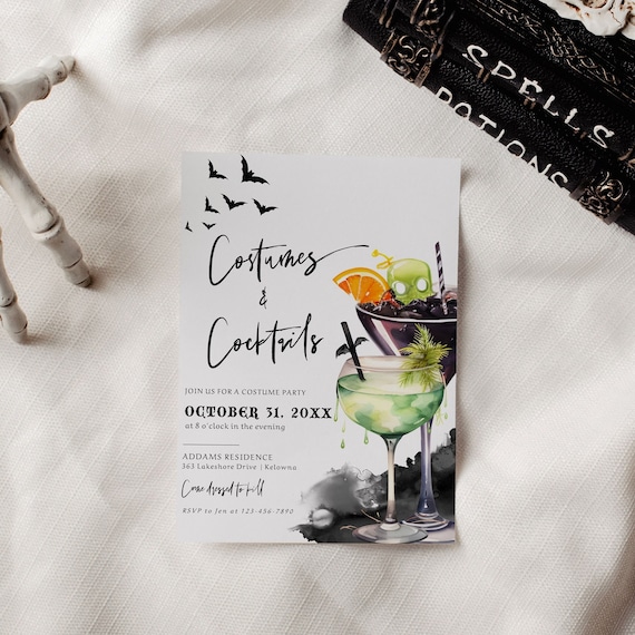 Adult Halloween Party Invitation, Costumes and Cocktail Invite, Digital Halloween Invite, Printable, Editable Template, Costume Party - EJ31