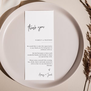 Minimalist Wedding Table Thank You Template, Thank You Napkin Note, Printable Thank You, Place Setting Thank You, Editable Thank You - EJ21