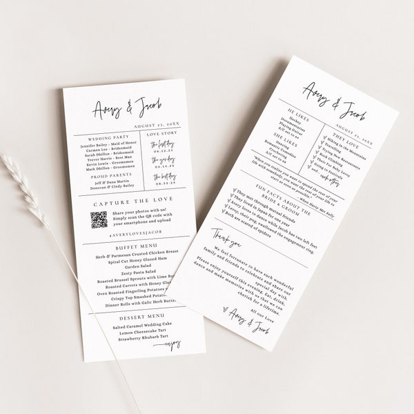 Fun Fact Wedding Template, Fun Fact and Menu Napkin Note, QR code Wedding Photo Share Card, Printable Thank You, Editable Template  - EJ21