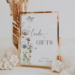 Wildblumen Karten und Geschenke Hochzeitsschild, druckbares Geschenk Tischschild, Hochzeitsempfang Zeichen, druckbare, bearbeitbare Vorlage, DIY Zeichen - EJ10