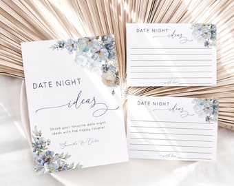 Date Night Ideas Sign Template, Dusty Blue Bridal Shower Game, Blue Floral Shower, Newlywed Date Night Card, Editable Date Night Card, EJ18