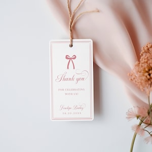 Brautparty Dankeschön-Anhänger, Rosa Schleife Favor Tag Template, Sie bindet den Knoten Brautparty, Dankeschön Favor Tag, Printable Geschenkanhänger - EJ37