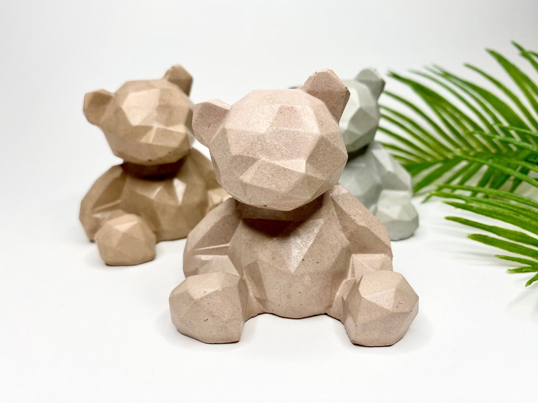 Concrete Bear Statue Cement Teddy Bear Nursery Decor Geometric Decor