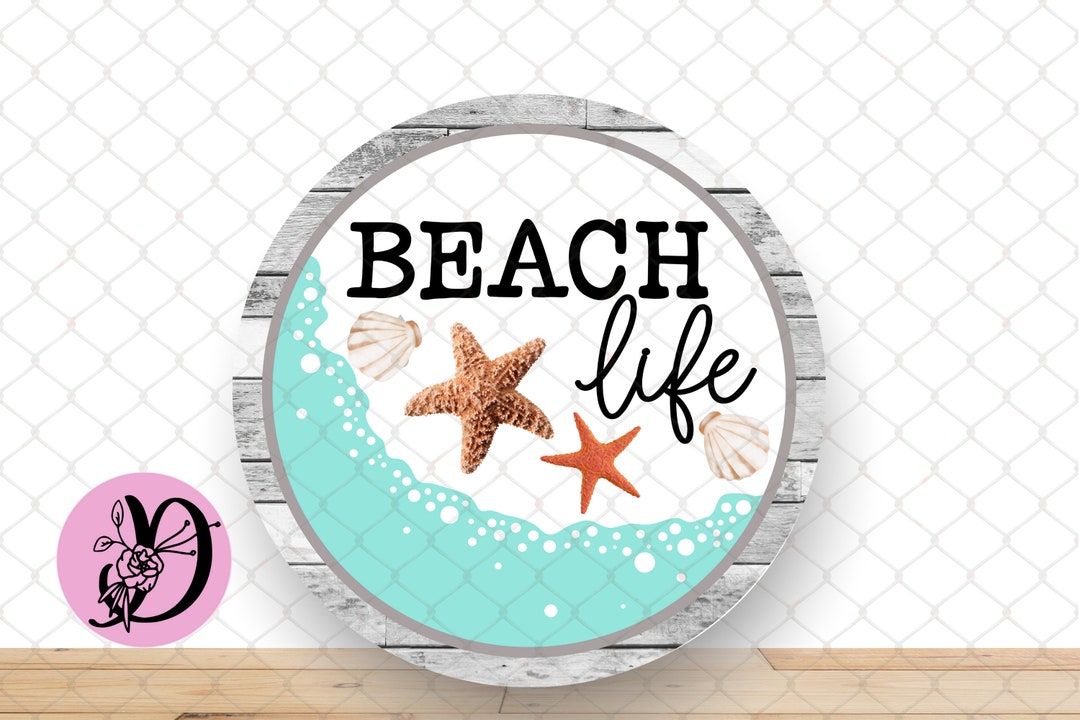 Beach Wreath Sign, Beach Life Round Metal Wreath Sign, Sign for Wreath