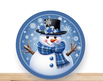 Snowman Wreath Sign - Royal Blue and White Snowflakes